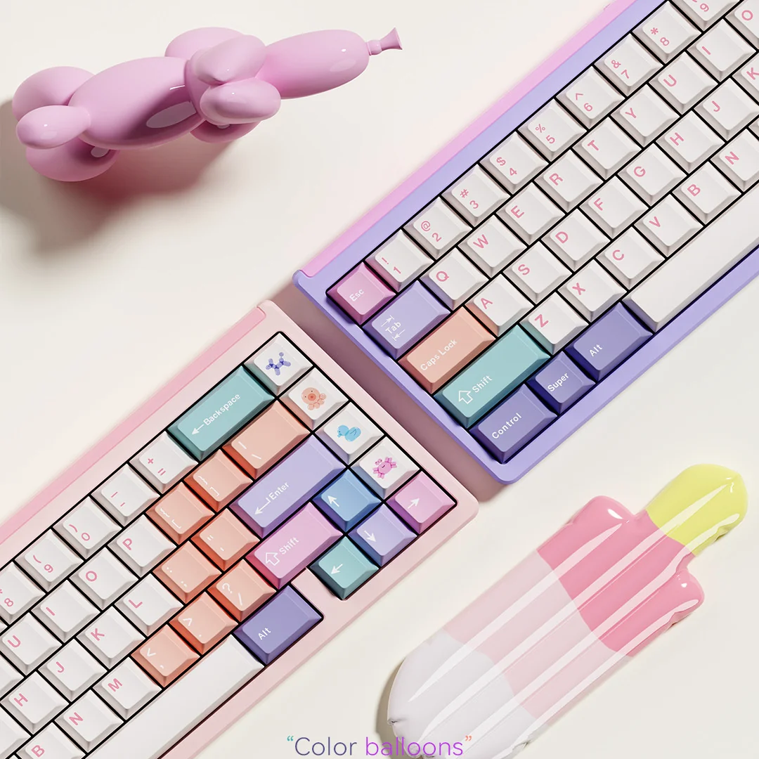 Collection of vibrant Balloon Party custom keycaps, designed for magnetic switch keyboards to enhance desktop aesthetic.
