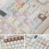 Adorable Bear Cafe Keyboard Accessories, PBT dye-sublimated with luminous PC, vibrant coffee shop theme.