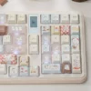 Charming Cafe Scene Custom Keycaps, durable PBT and luminous PC, shown from various perspectives.
