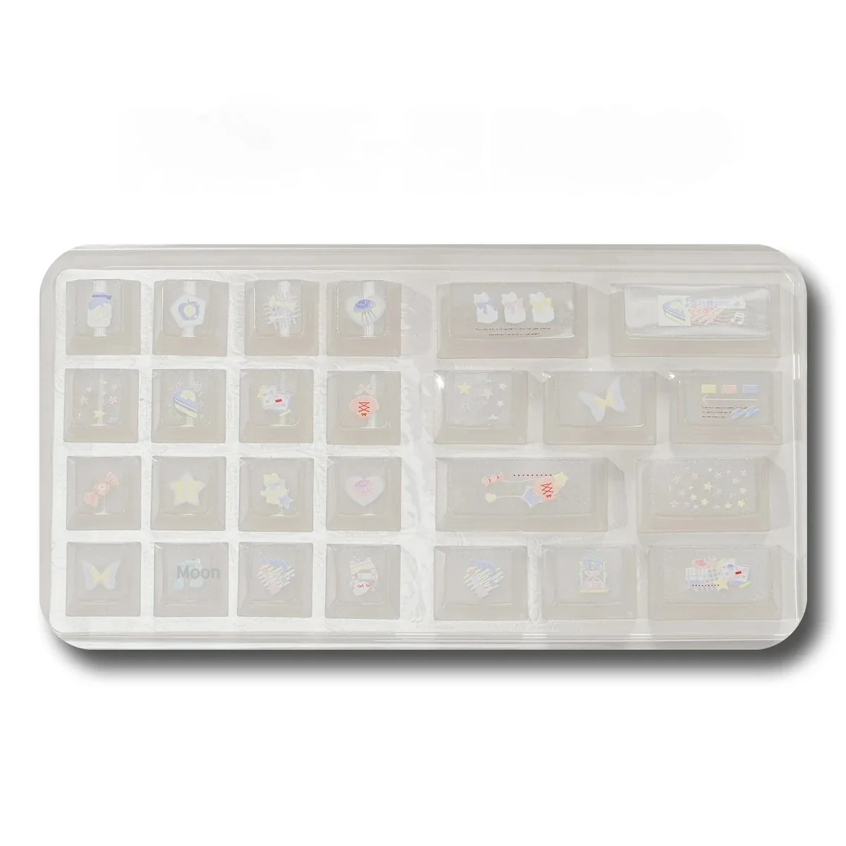 Sparkling Glitter PC Supplement Pack for Bear Cafe Keycaps, 26 luminous custom keyboard caps for coffee theme.