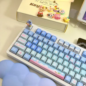 Adorable side-lit bear keycaps set showcase charming cartoon bears with soft hues and glowing legends, perfect for a playful keyboard aesthetic.