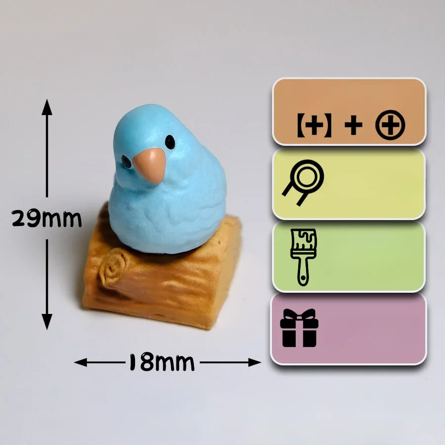 Exquisite handcrafted Artisanal Blue Pacific Parrot Keycap for MX Boards. Vibrant resin sculpture showcases intricate details from various angles.