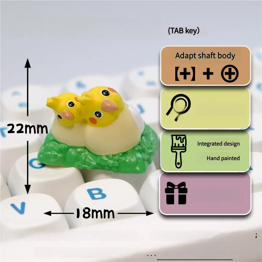 Whimsical Bushes Couple Cockatiel artisan keycap, handcrafted with intricate 3D sculpting and delicate floral details from a unique perspective.