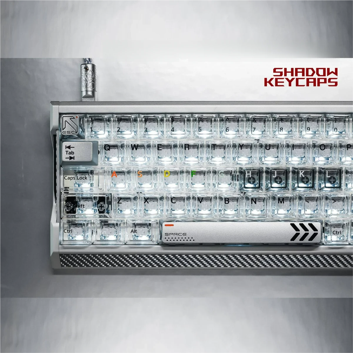 Celestial Star artisan keycap set, hollowed aluminum frame, crystal transparency. Multiple angles reveal intricate design and light-reactive details.