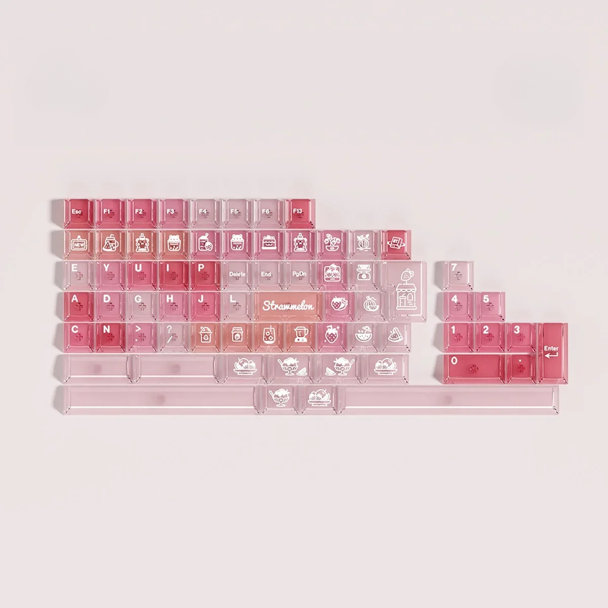 Detailed shot of a whimsical PBT keyboard cap, highlighting the crisp dye-sublimation of a dessert design.