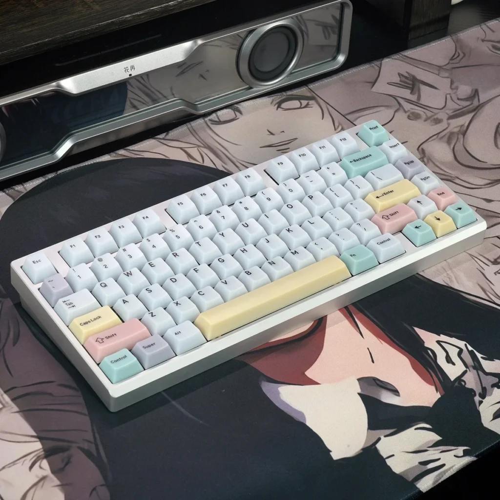 Ethereal mist-translucent Cherry Lost theme keycaps set, featuring the mysterious white, foggy design for a unique keyboard aesthetic.