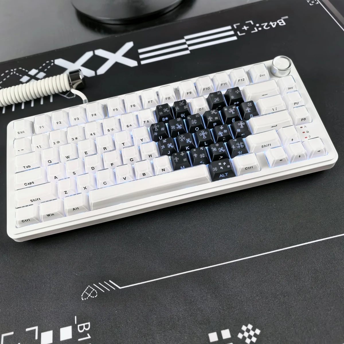 Multiple views of the premium Gothic Heart PBT backlit side-engraved keycap set, showcasing its dark elegance and illuminated gothic heart motif from various angles.