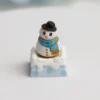 A collection of detailed views of the handcrafted blue resin Christmas artisan ESC keycap, revealing its intricate festive winter wonderland design.