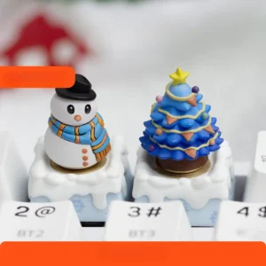 Artistic handcrafted Christmas artisan keycap, a captivating blue resin ESC keycap showcasing a festive winter wonderland scene.