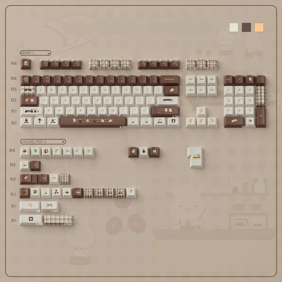 Whimsical Coffee Rabbit Keycap gallery showcasing its charming design from multiple angles, highlighting the sweet coffee bunny and pastel.