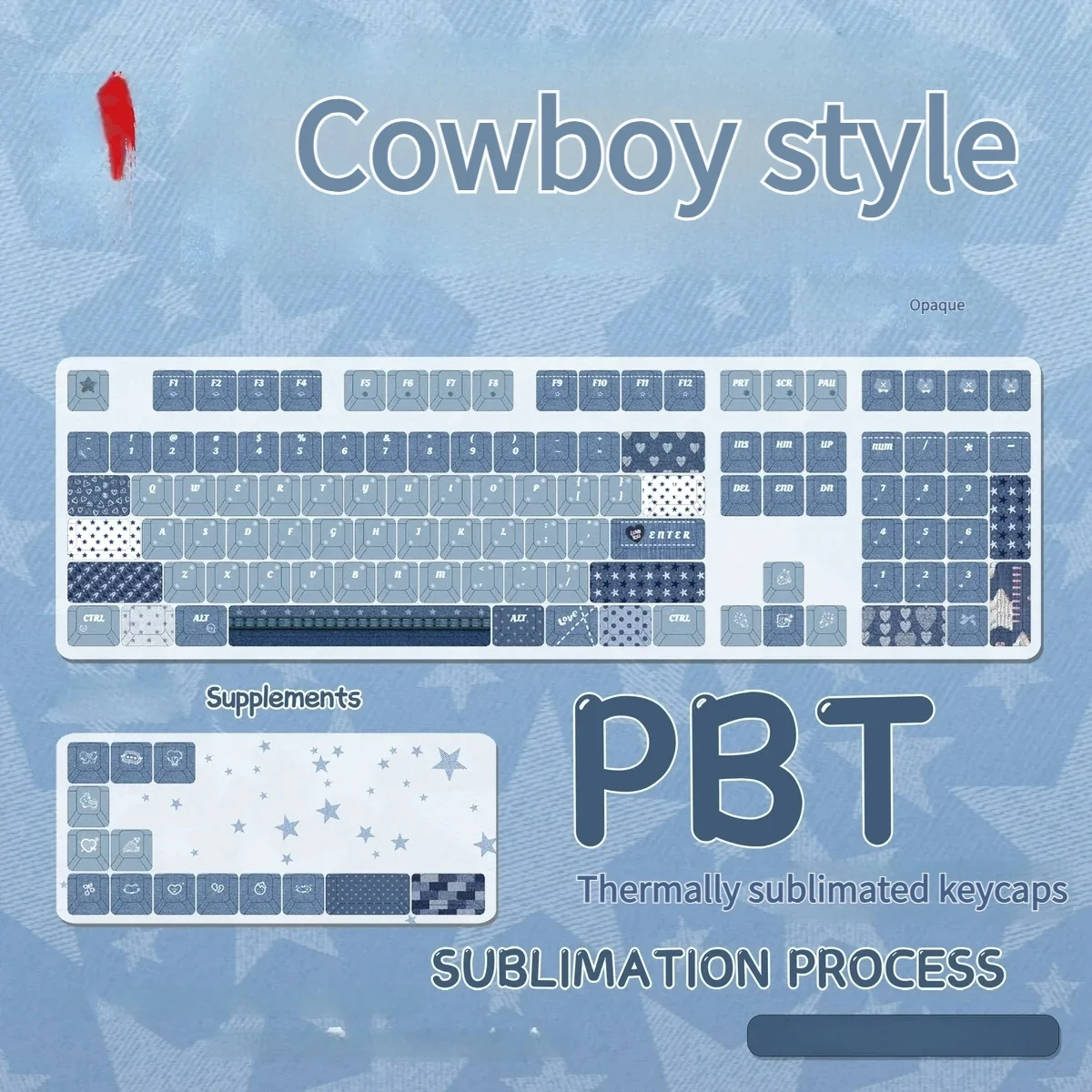 Authentic vintage Cowboy PBT keycaps set in an opaque, rounded MOA spherical profile, capturing rustic Americana charm for a premium retro keyboard serenity.