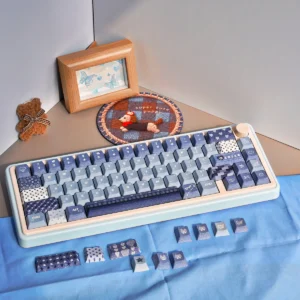 A premium set of durable PBT Cowboy keycaps set, showcasing an authentic vintage blue texture and classic Americana charm.