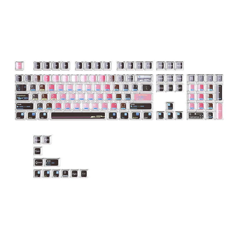 Coral Love Crystal Keycaps Set MDA profile, an artistic gallery view. Stunning crystal-clear coral reef aesthetic keycaps shimmer from multiple angles.