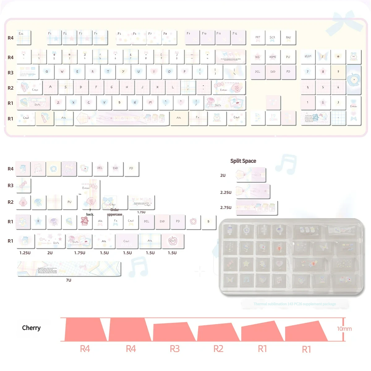 Overview of custom mechanical keycaps, showcasing the dreamy translucent PC+PBT blend and tranquil pastel gradients for a unique setup.