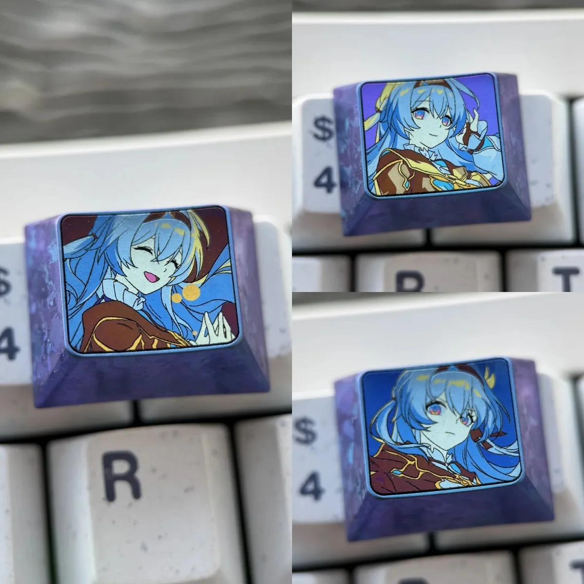 Premium titanium Honkai Star Rail Firefly keycap featuring intricate mecha details and a stunning metallic finish.