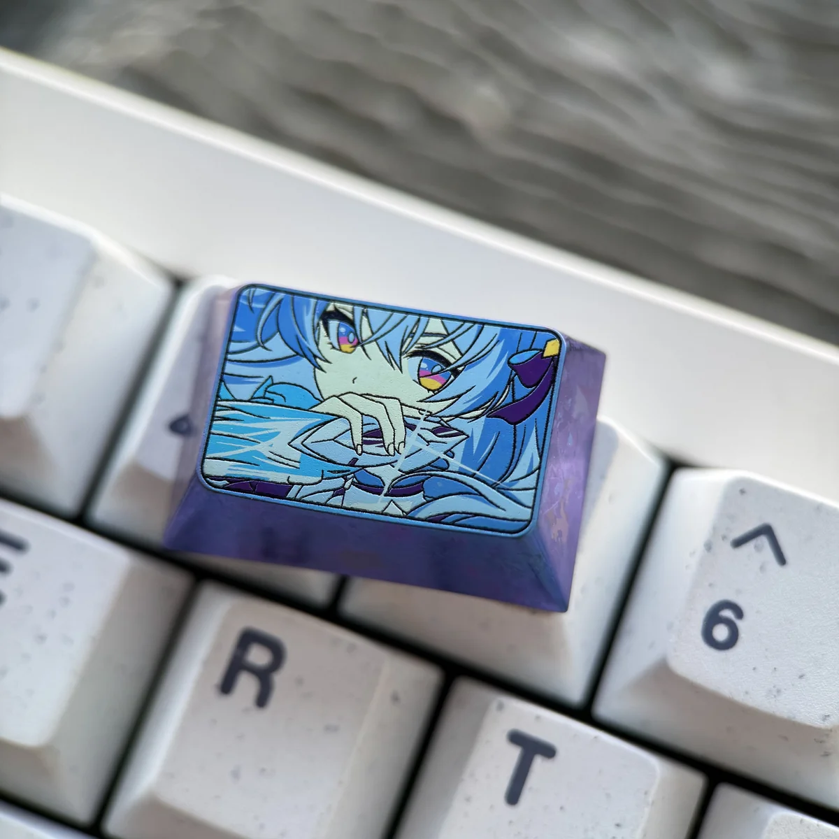 Detailed views of the premium Firefly Titanium Keycap, highlighting its Honkai: Star Rail HSR 1.5 Tab design and vibrant metallic finish.