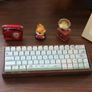 Lush Spring Forest Whimsy PBT Keycaps Set, showcasing enchanting whimsical flora and serene nature artwork. Durable PBT forest keycaps.