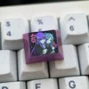 Premium Frieren Fern titanium artisan keycaps, intricately designed with anime characters, displayed from multiple angles to highlight the anodized titanium material.