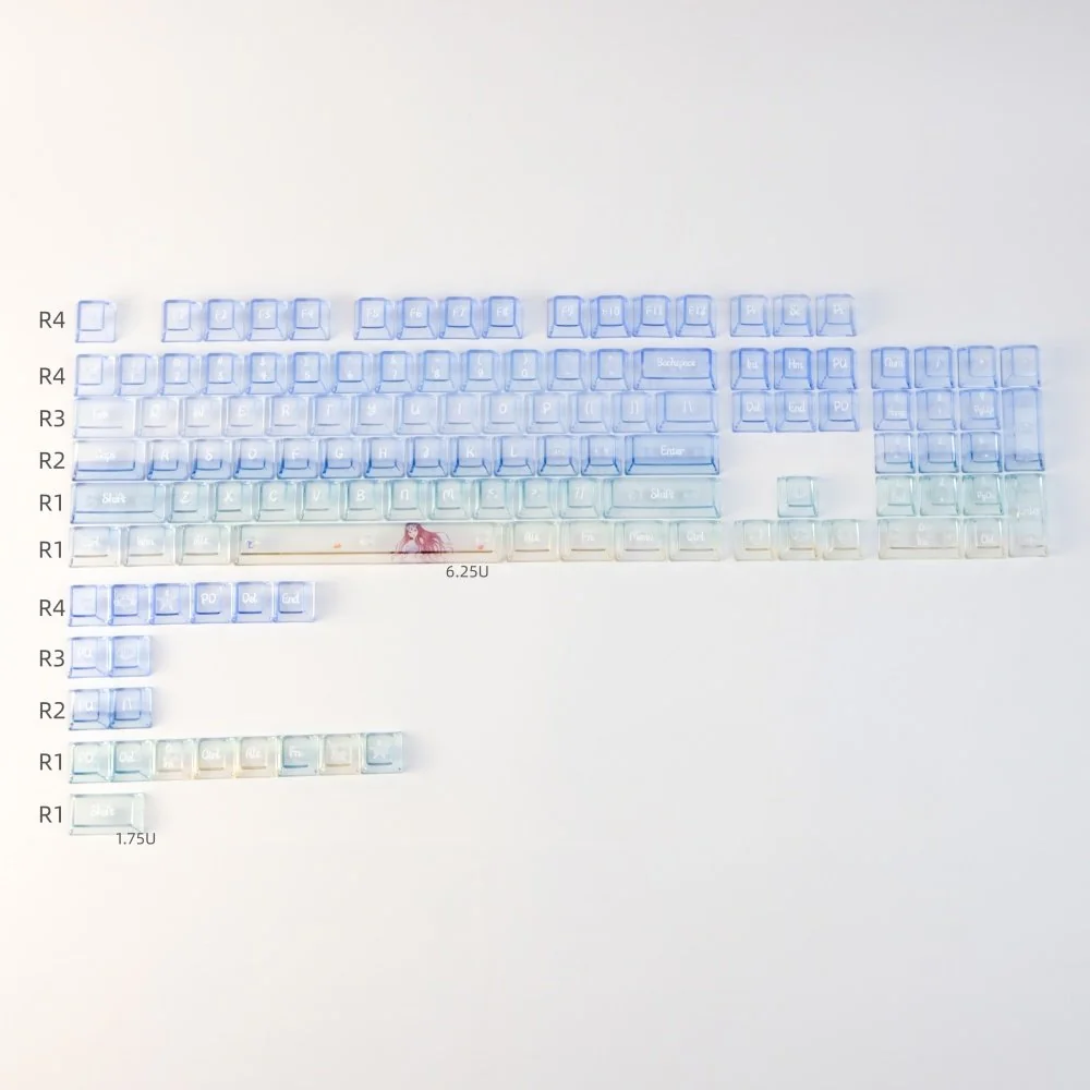 Sea Salt Frosted PC Gradient Keycaps Set. Ocean-inspired blue and white translucent frosted finish, highlighting their ethereal light-diffusing summer design.