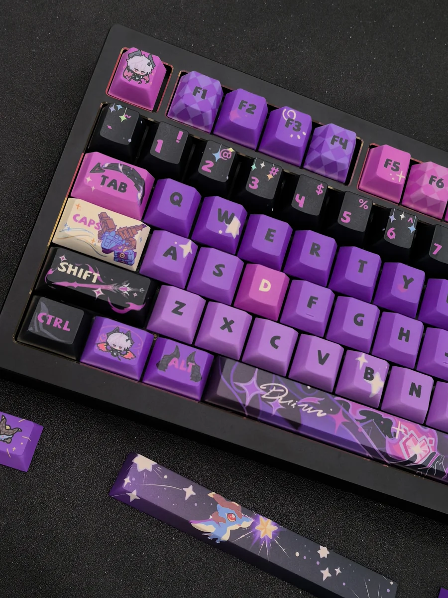 Genshin Durin artisan keycap set gallery presenting the exclusive corrupted dragon design from various angles, celebrating its dark fantasy lore.