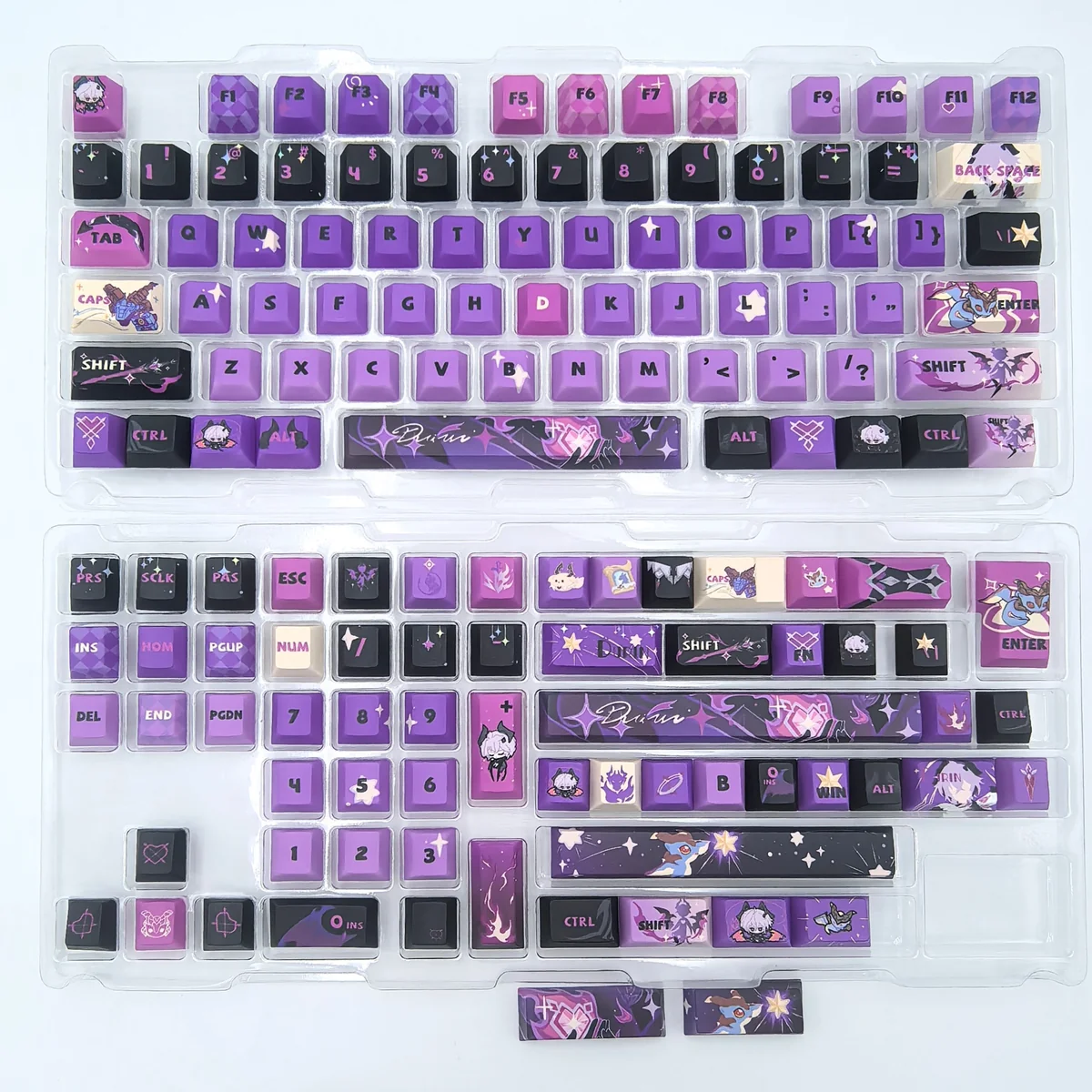 Exclusive Genshin Durin artisan keycap set gallery, showcasing its dark fantasy corrupted dragon design from various angles, inspired by ancient Genshin Impact.