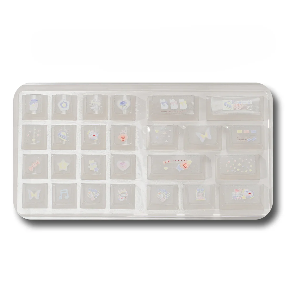 26-key supplement pack of ethereal purple mechanical keyboard caps, featuring translucent celestial sparkle.