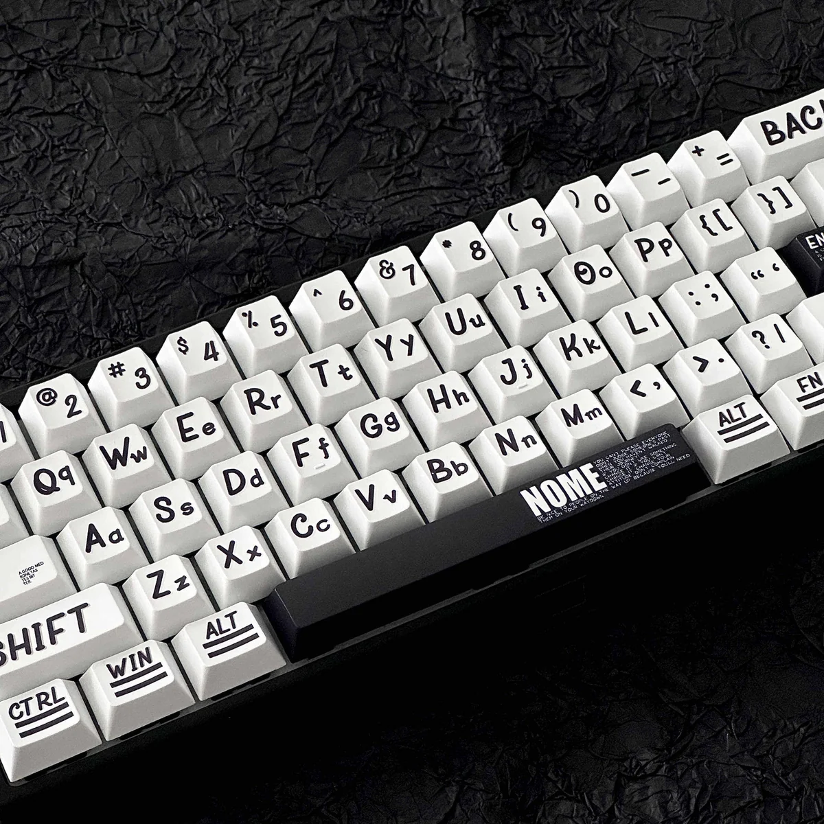 Urban Graffiti PBT Keycaps Set, displaying vibrant street art designs and durable PBT construction from various angles, ensuring universal fit.