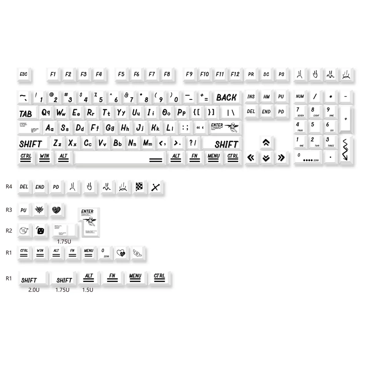 Standard 134-key PBT graffiti keycaps, featuring vibrant urban street art and bold spray paint aesthetic for universal mechanical keyboard compatibility.