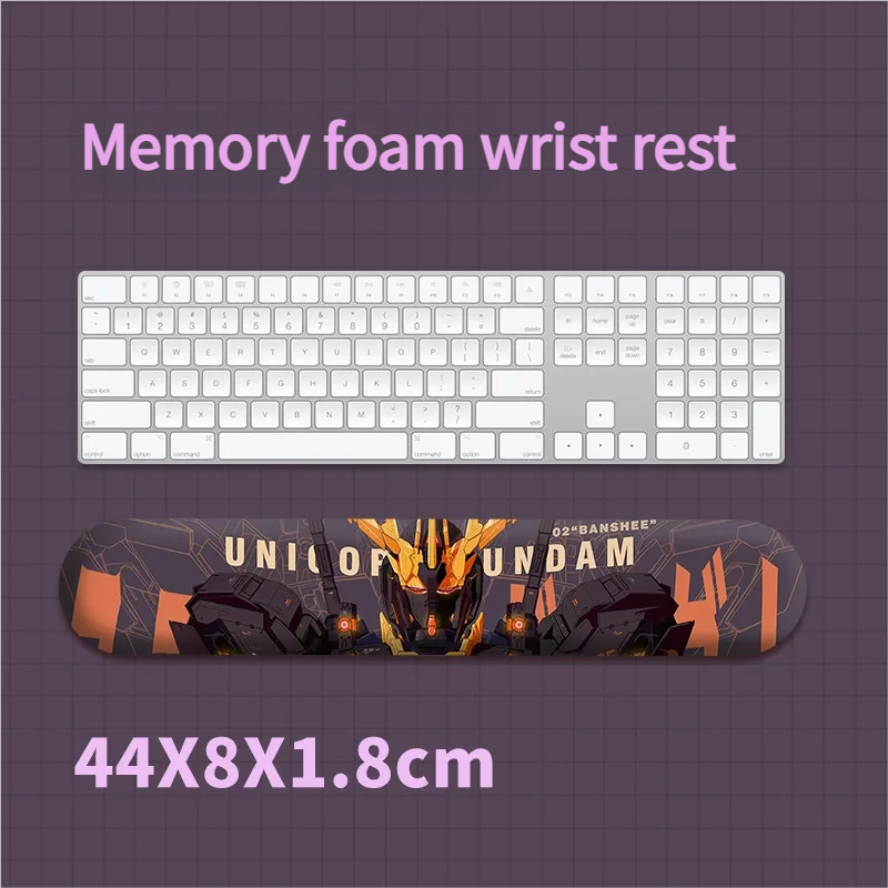 A gallery view of the Epic RX-0 Unicorn Gundam ergonomic Wrist pad & wrist rest, highlighting its vibrant mecha illustration and plush wrist rest from a distinct angles.