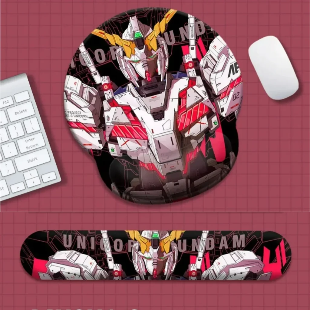 Iconic RX-0 UNICORN GUNDAM ergonomic mouse pad & wrist rest featuring dynamic, detailed mecha art for superior comfort.