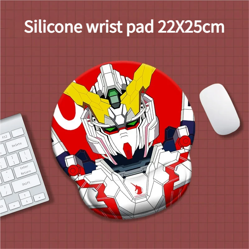 Dynamic gallery of Gundam Wrist Pad & Wrist Rests showcasing iconic Unicorn, RX-78-2, Exia, and Char's Zaku II designs for ergonomic comfort and ultimate fan pride.