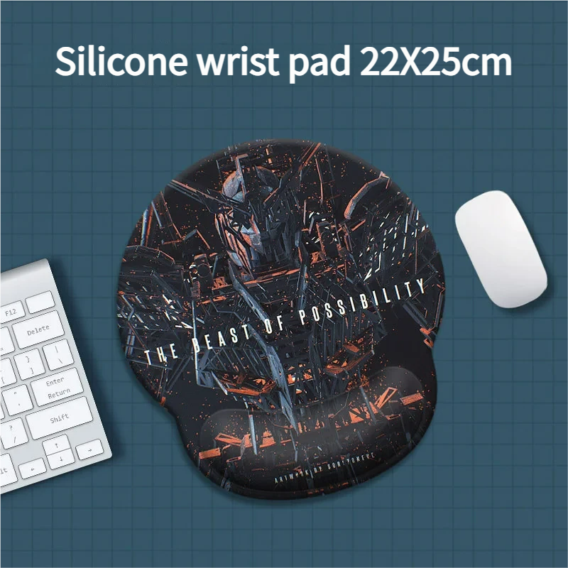 Product gallery of the ergonomic Gundam Wrist Pad & wrist rest, showcasing its iconic mobile suit designs from multiple angles for fan pride and comfortable support.