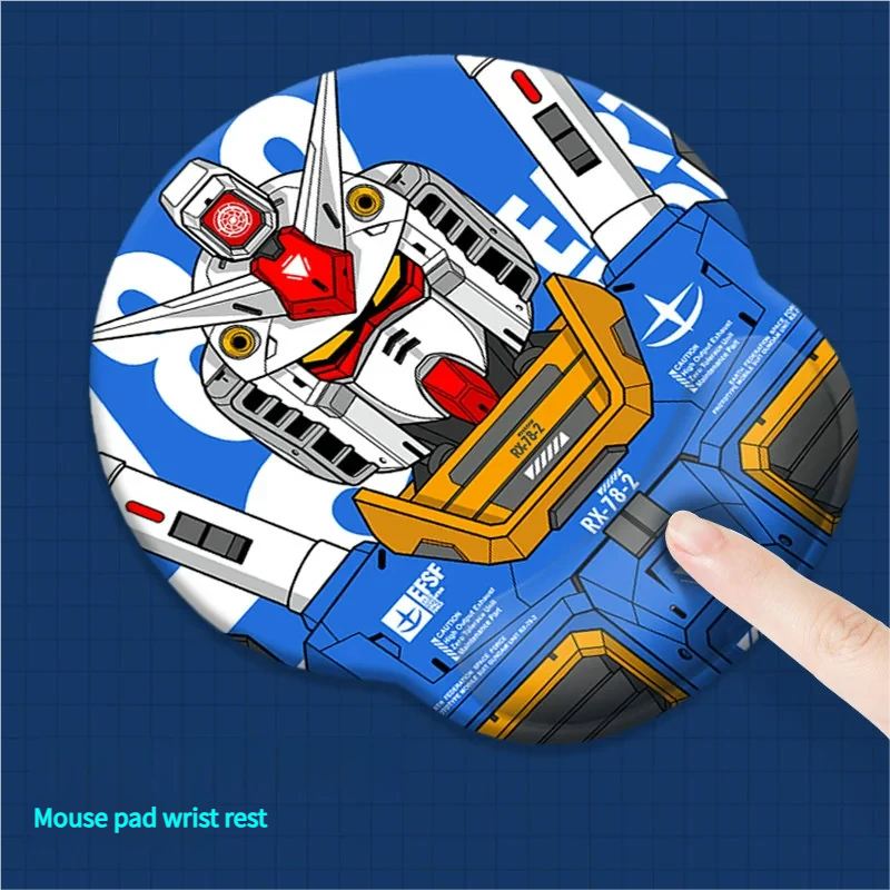 Dynamic angle of the iconic Gundam ergonomic wrist rest and pad support, displaying vibrant mobile suit designs, engineered for premium comfort and style.