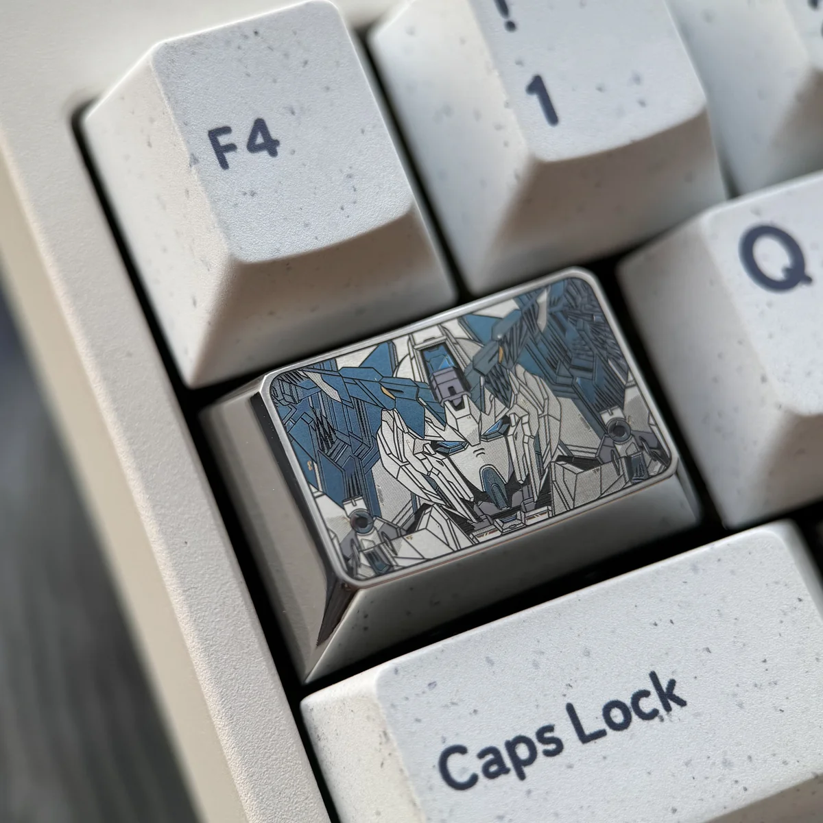Gundam Titanium Tab Keycap gallery showcasing its aerospace-grade titanium, iconic mecha design, futuristic industrial finish, and premium craftsmanship.