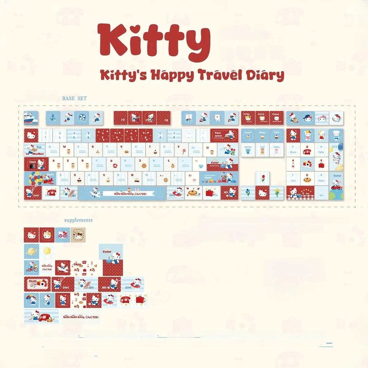 120-key Hello Kitty PBT keyboard caps, offering a complete and adorable upgrade for any mechanical keyboard.