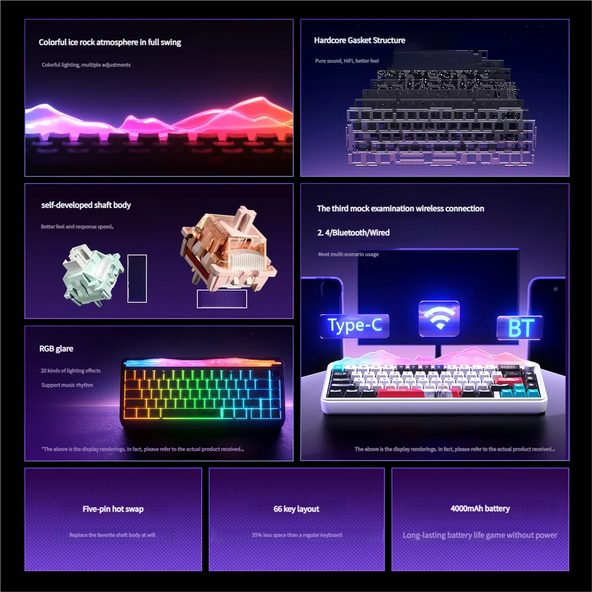 Hi65 65% mechanical keyboard gallery. Sleek, compact design with vibrant RGB, premium LEOBOG switches, and tri-mode connectivity.