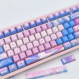 Exclusive Honkai Star Rail Cyrene keycaps set on main display, featuring futuristic elegance and character-specific sci-fi designs.