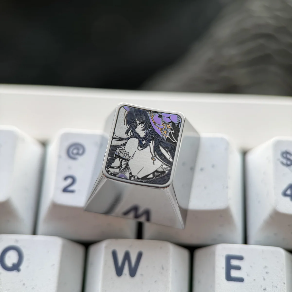 Artisan Herta keyboard art in titanium, capturing the essence of Honkai Star Rail with precision and metallic brilliance.