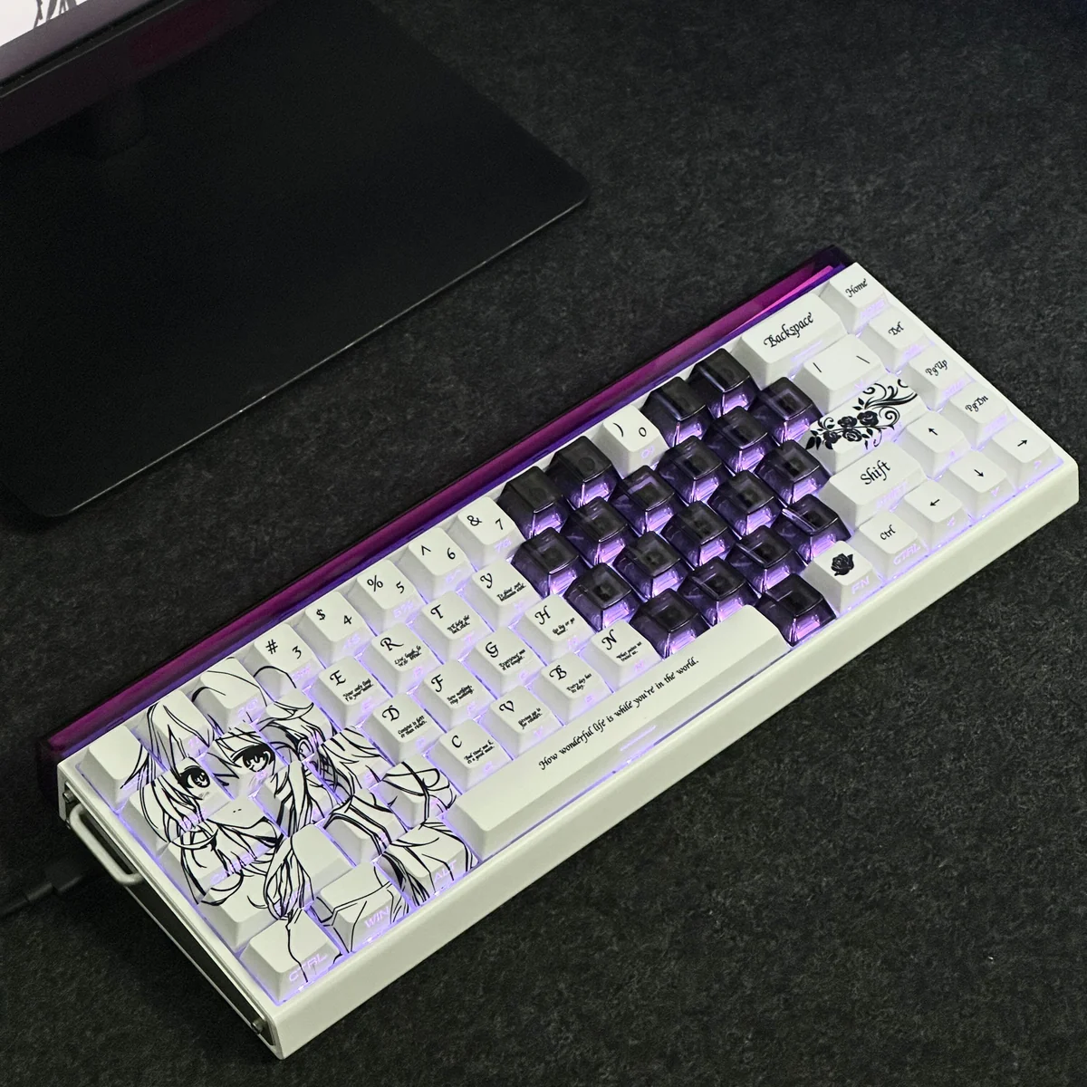 Isabelle Keycaps set gallery showcasing the elegant original character art on durable PBT, with various angles revealing the subtle side-printed RGB legend.