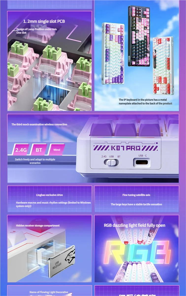 K87 Custom Tri-Mode Mechanical Keyboard, displaying its enchanting artistic design and unique SSA spherical keycaps from a dynamic angle.