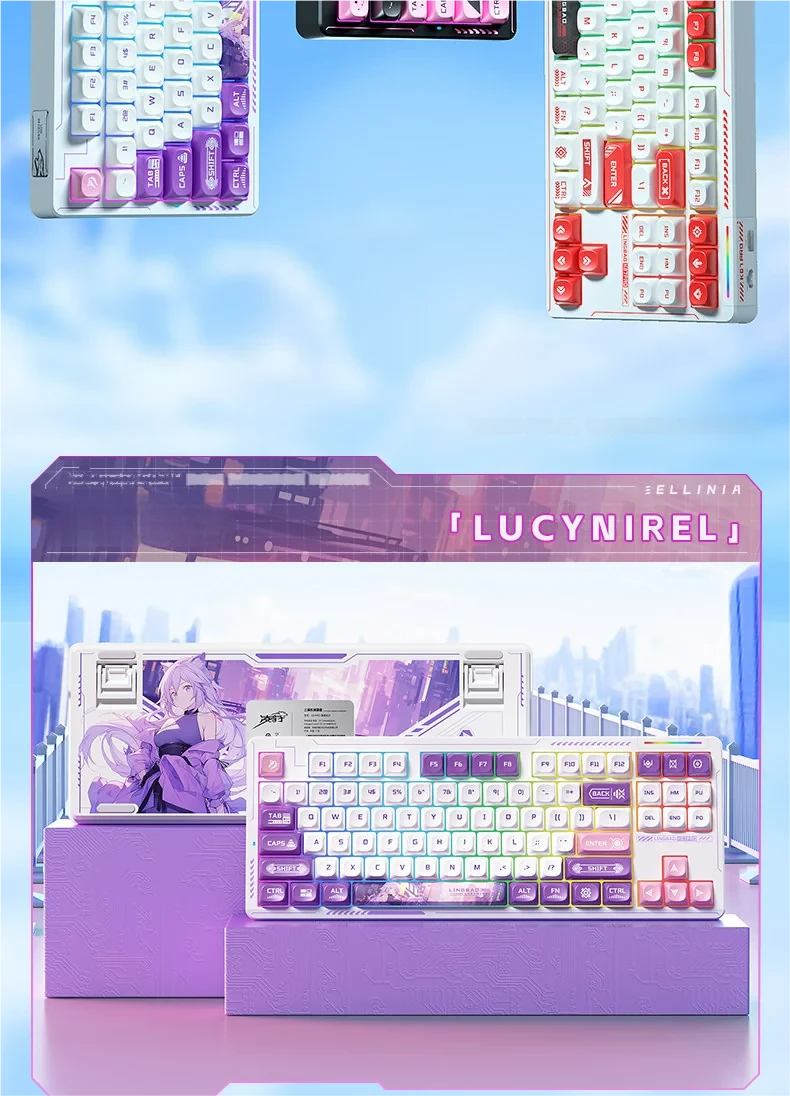 K87 Custom Tri-Mode Mechanical Keyboard with hot-swappable switches, featuring enchanting nature-inspired SSA spherical keycaps. Detailed artistic.