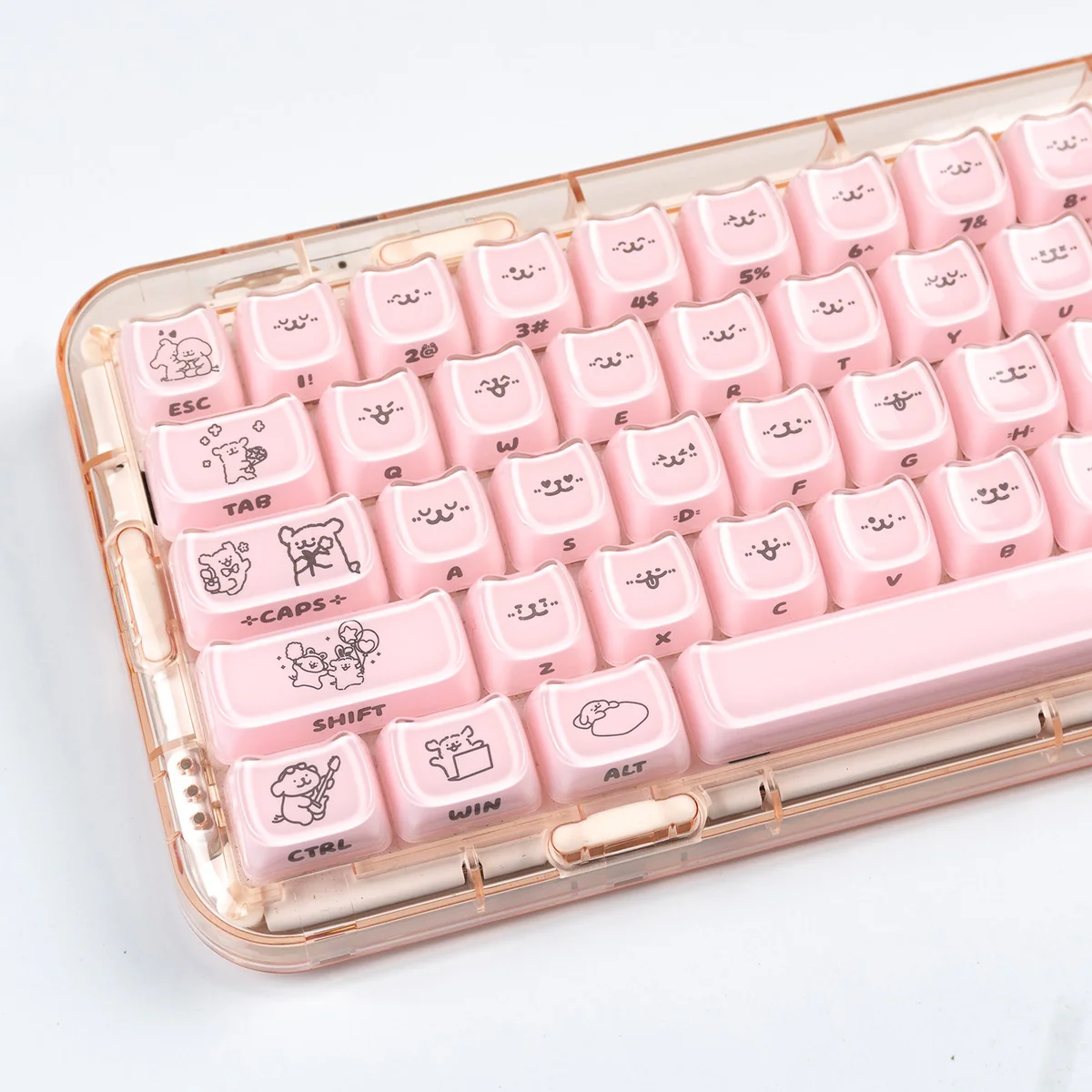 Playful Maltese Dog Ceramic Feel Keycap Set gallery, highlighting its smooth, translucent crystal jelly aesthetic and whimsical side-engraved puppy art.