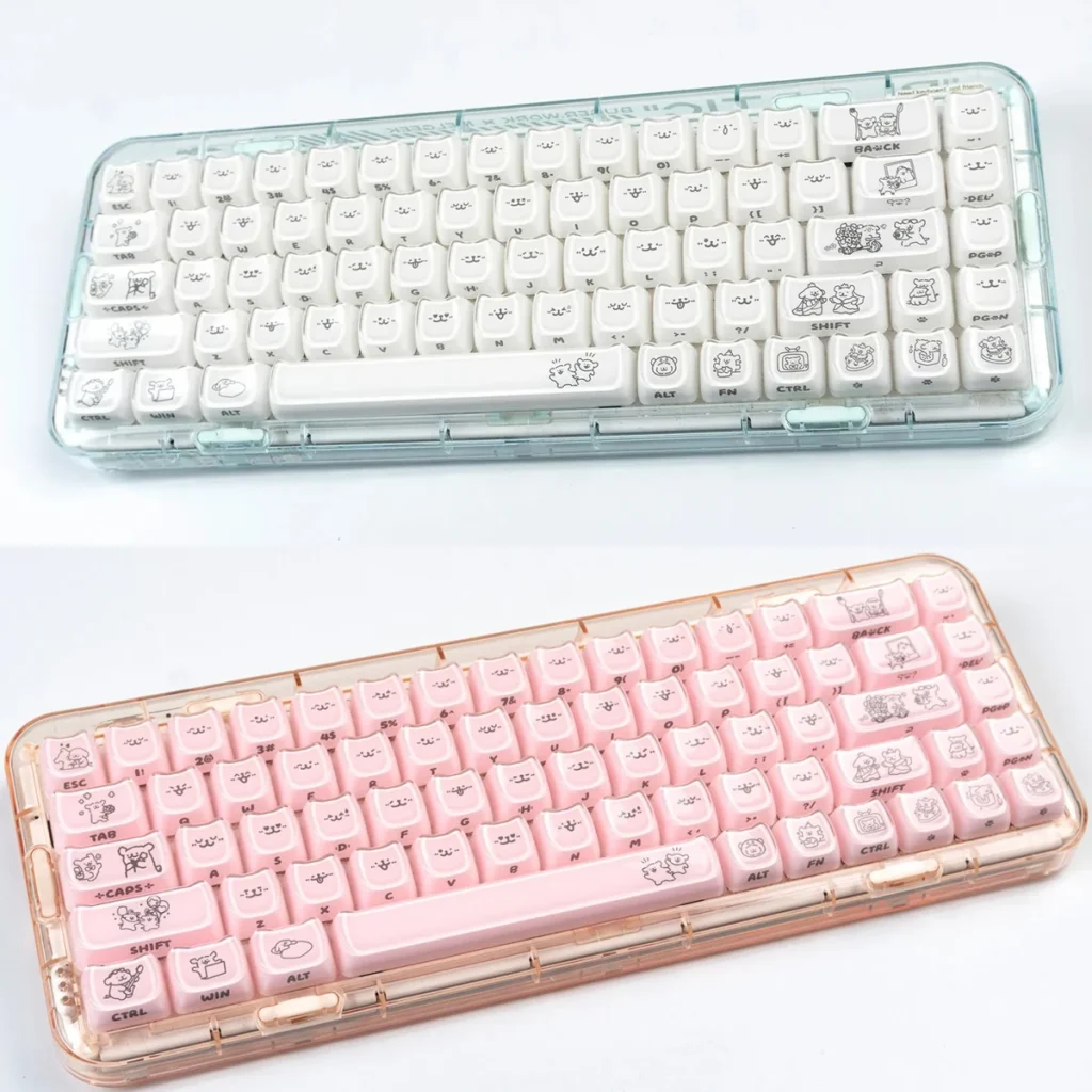 Playful Maltese Dog keycap set with a smooth ceramic feel, featuring a whimsical side-engraved design and translucent crystal jelly aesthetic.