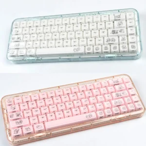 Playful Maltese Dog keycap set with a smooth ceramic feel, featuring a whimsical side-engraved design and translucent crystal jelly aesthetic.