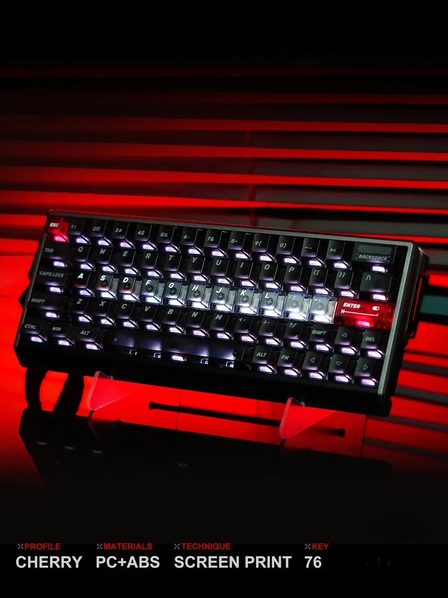 Artistic Skyline Cherry Keycap Set gallery, showcasing the unique whimsical bee motifs and urban skyline patterns on sleek, backlit ABS 76-keycaps from mechanical keyboard.