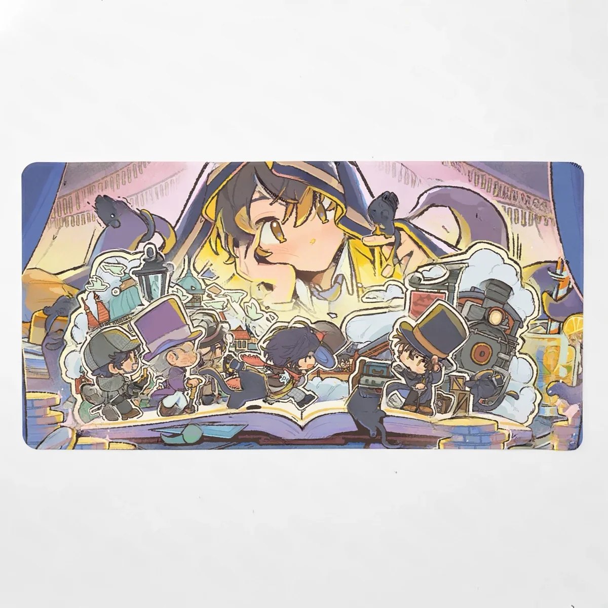 Exclusive Klein Moretti Desk Mat, Lord of Mysteries art from multiple angles. Mysterious fantasy artwork highlights detailed print quality.