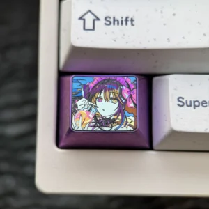 Vibrant Kurumi Tokisaki titanium keycap, showcasing iconic Date A Live anime art on premium metallic alloy for collectors.