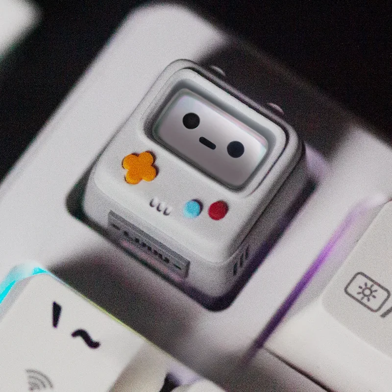 Multiple angles of the handcrafted LOBO Vintage Console Artisan Gaming ESC Keycap, showcasing its vibrant, luminous translucent resin art.