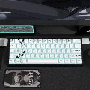 Mai Sakurajima Anime PBT side-print translucent keycaps set showcasing elegant character art and vibrant RGB backlighting.