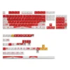 Close-up of the Marlboro F1 Racing PBT gaming keycap set, showcasing vibrant red and white keys with iconic motorsport branding for an energetic gaming.